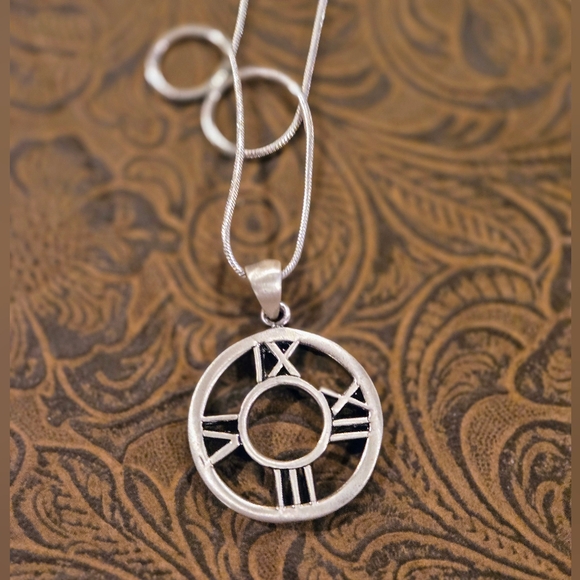 Vintage Sterling Silver Roman Numeral Pendant Necklace